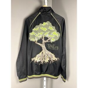 Y2K VTG LRG True Texture Track Jacket Black with Embroidered World Tree XL